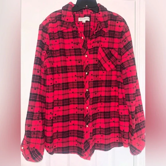 Idyllwind Red & Black Plaid Pearl Snap Shirt With Stars - Picture 1 of 5